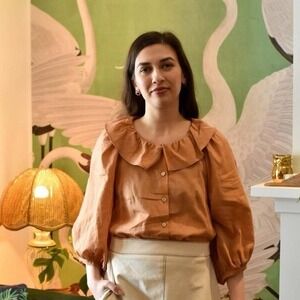 URSA MINOR DELL'ARTE BLOUSE PINK CLAY‎ Cottagecore Peter Pan Collar Shirt XS